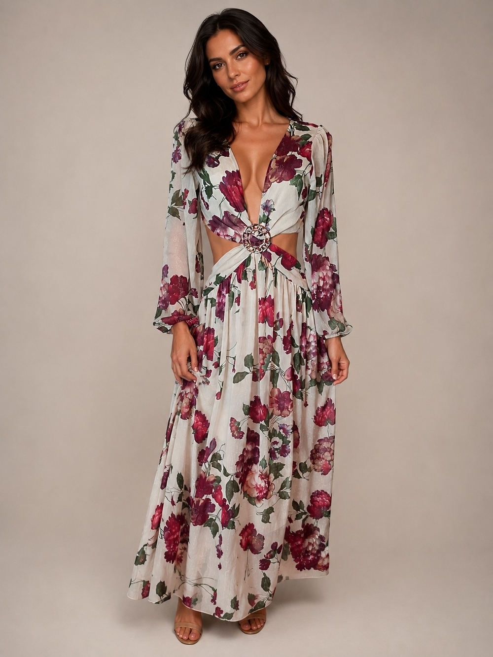 Alexa B Nites Floral Sparkle Cutout Dress 12